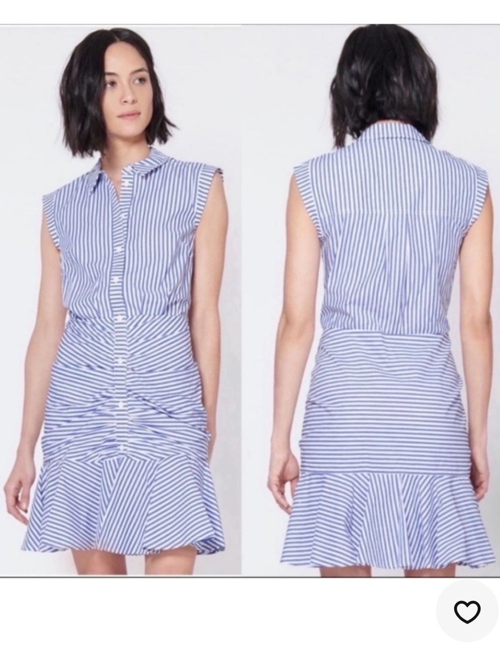 Veronica Beard Blue White Stripe Ruched Shirt Dress Size 8 Flounce Hem